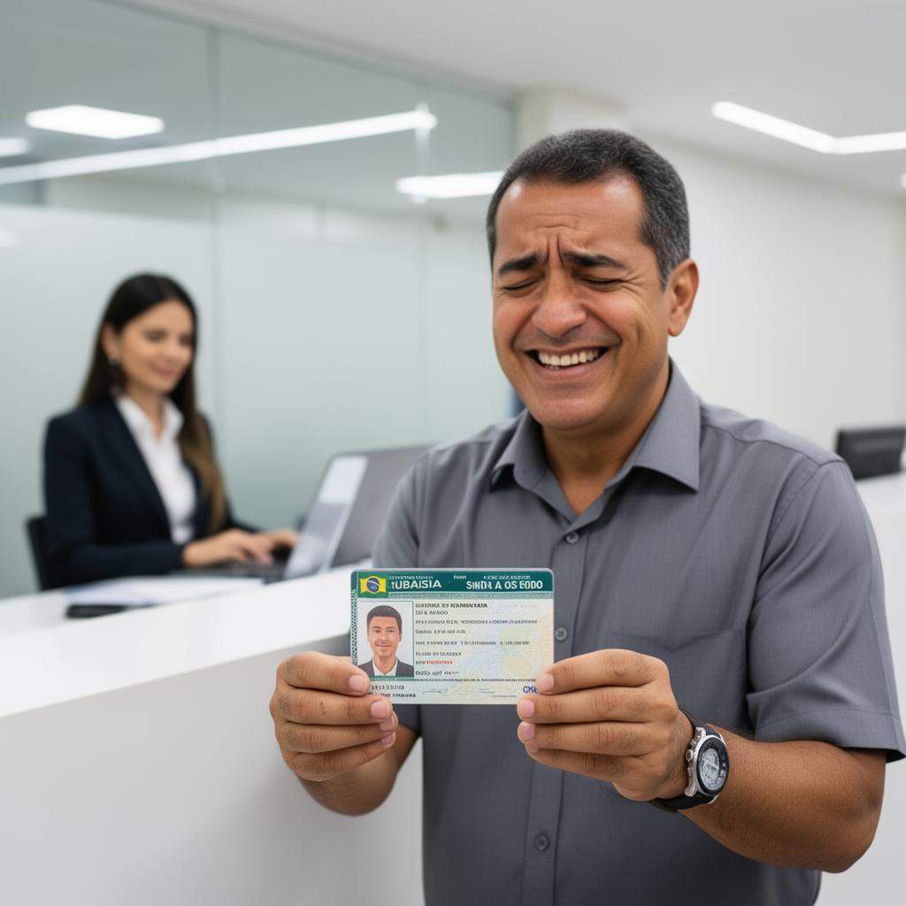 Motorista segurando CNH em atendimento profissional
